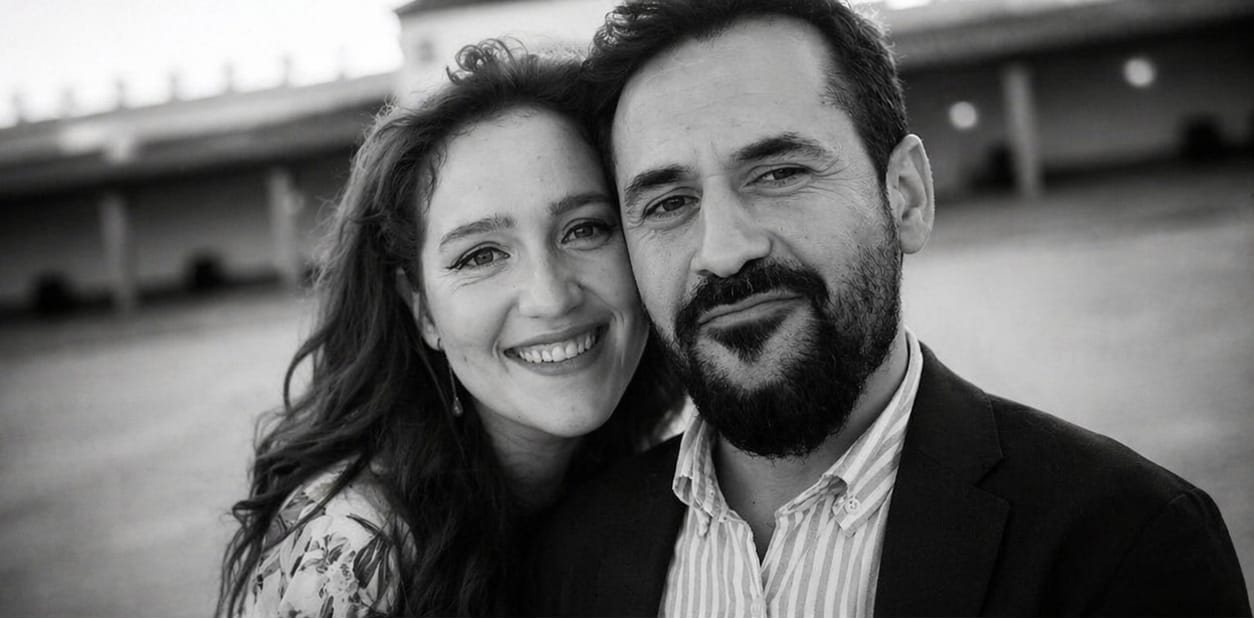 María y Jose, retrato en blanco y negro